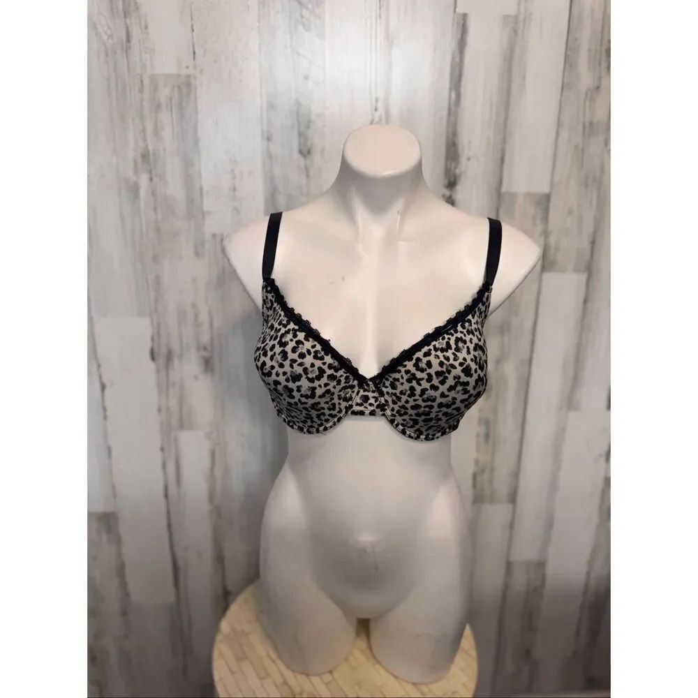 Marilyn Monroe Leopard Print Bra 38D Black Lace Trim Underwire Lingerie